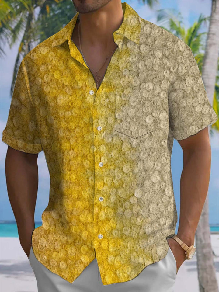 Alohadaddy® Casual Ombre Textured Printed Artwork Chest Pocket Stretch Men&