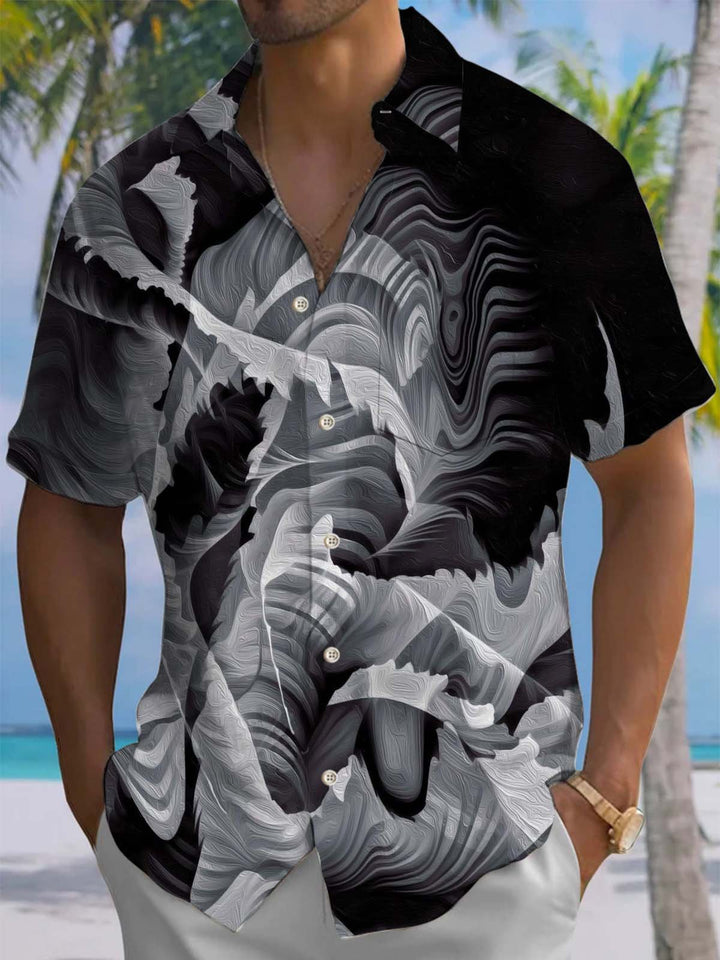 Alohadaddy® Casual Abstract Art Print Chest Pocket Stretch Men&