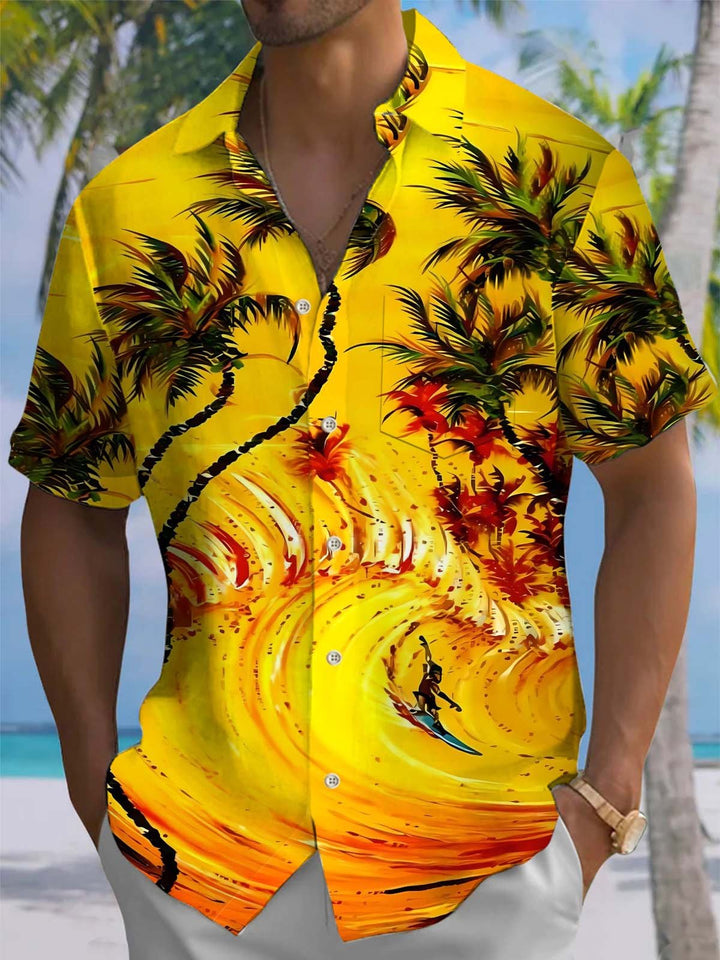Alohadaddy® Hawaiian Surf Palm Tree Art Print Pocket Stretch Men&