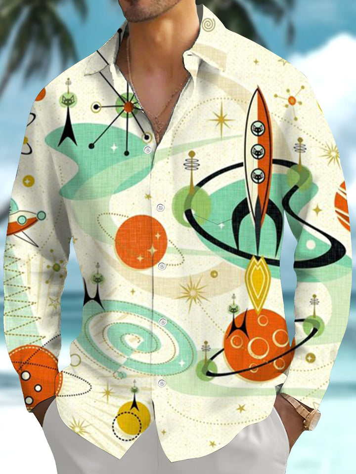 Alohadaddy® Retro Geometric Rocket Art Print Pocket Stretch Men&
