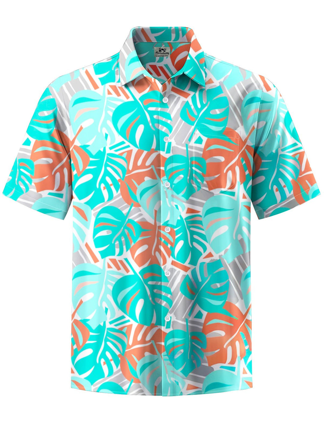 Alohadaddy® Hawaiian Palm Leaf Geometric Print Button Pocket Stretch Men&