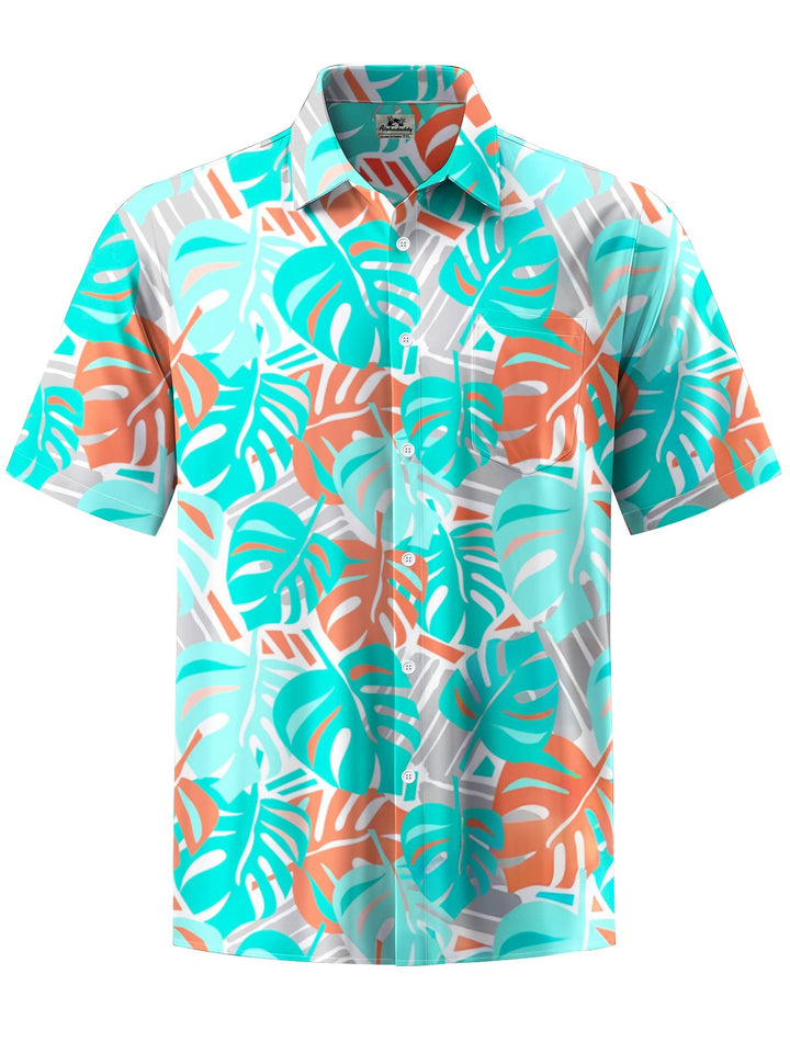 Alohadaddy® Hawaiian Palm Leaf Geometric Print Button Pocket Stretch Men&