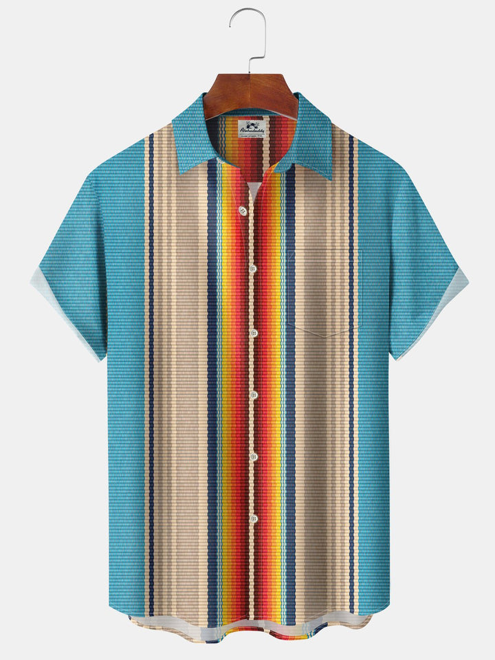 Alohadaddy® Vintage Stripe Print Pocket Button Stretch Men&