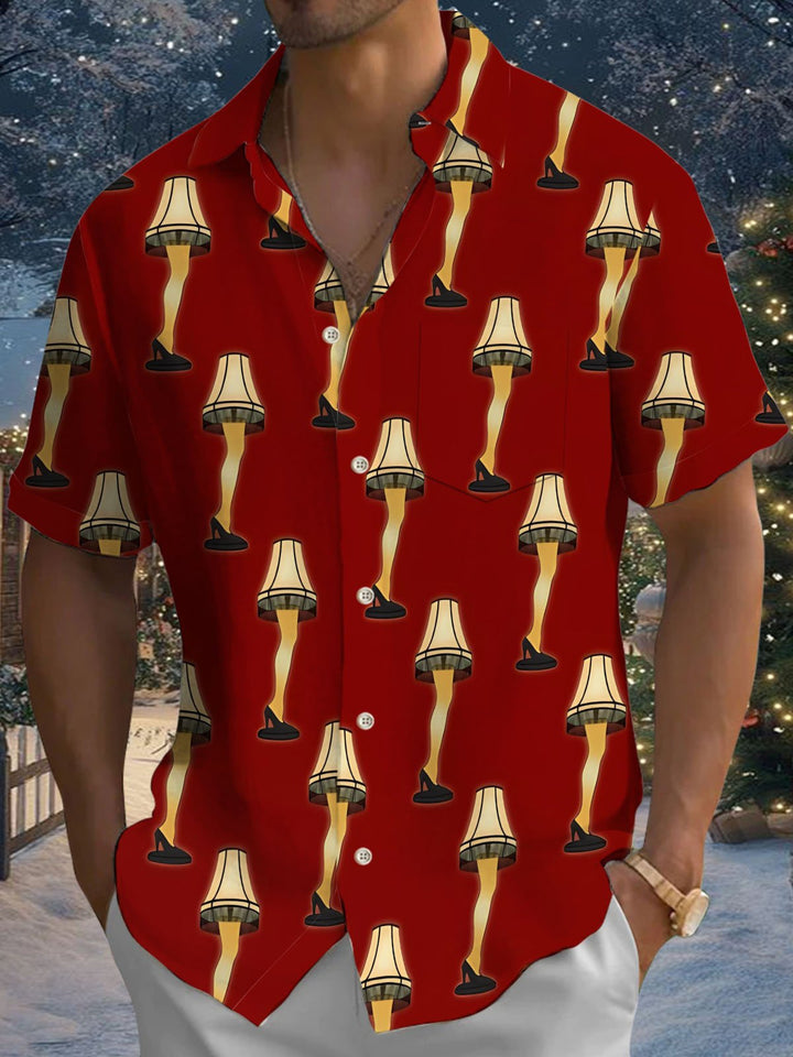 Alohadaddy® Christmas Leg Light Print Pocket Elastic Button Closure Men&