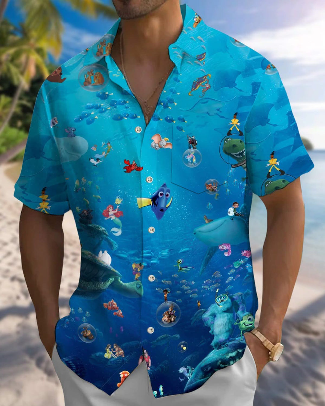 Alohadaddy® Hawaii Underwater World Art Pocket Elastic Button Men&