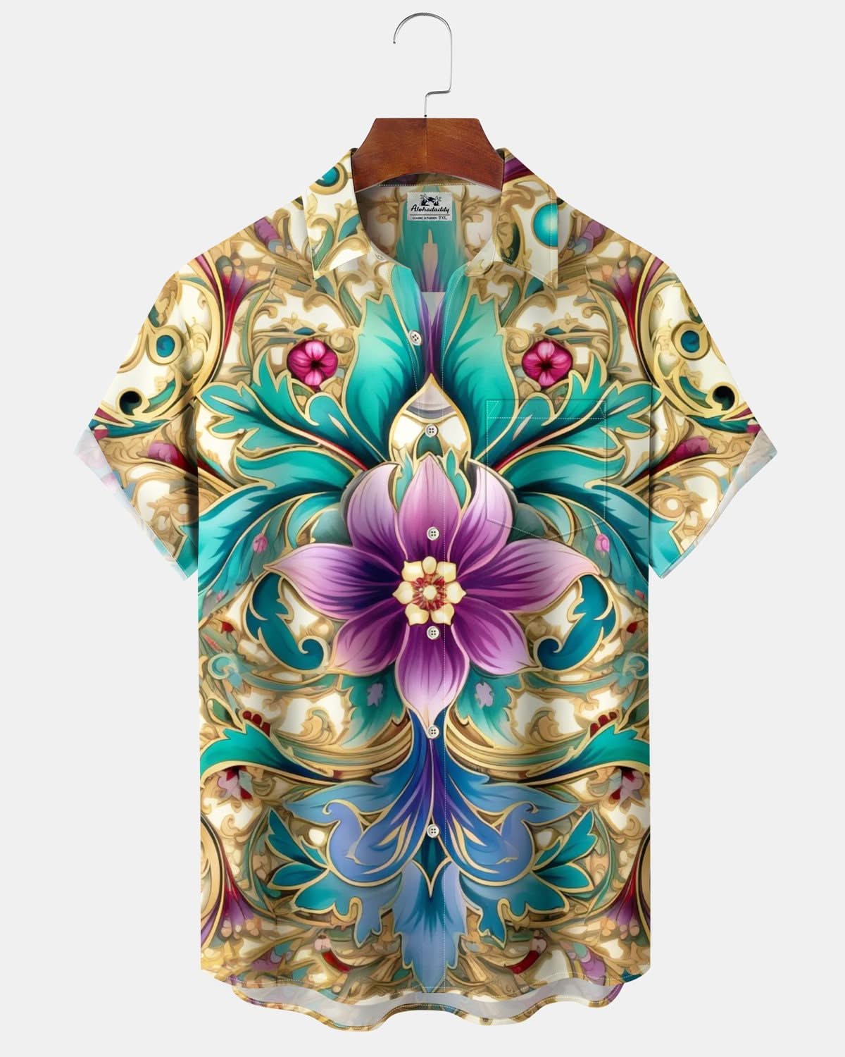 Alohadaddy® Vintage Palace Floral Print Pocket Stretch Men's Short Sleeve Shirt Big & Tall