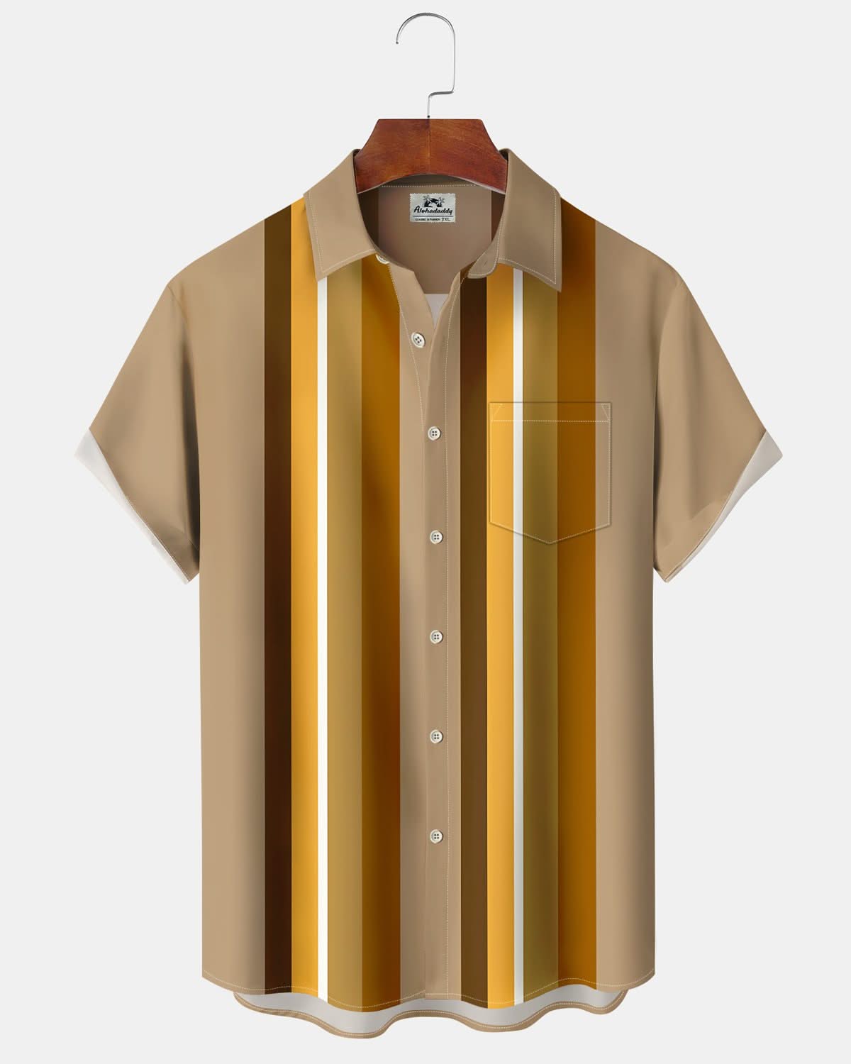 Alohadaddy® Vintage Striped Print Art Pocket Button Men's Short Sleeve Shirt Big & Tall