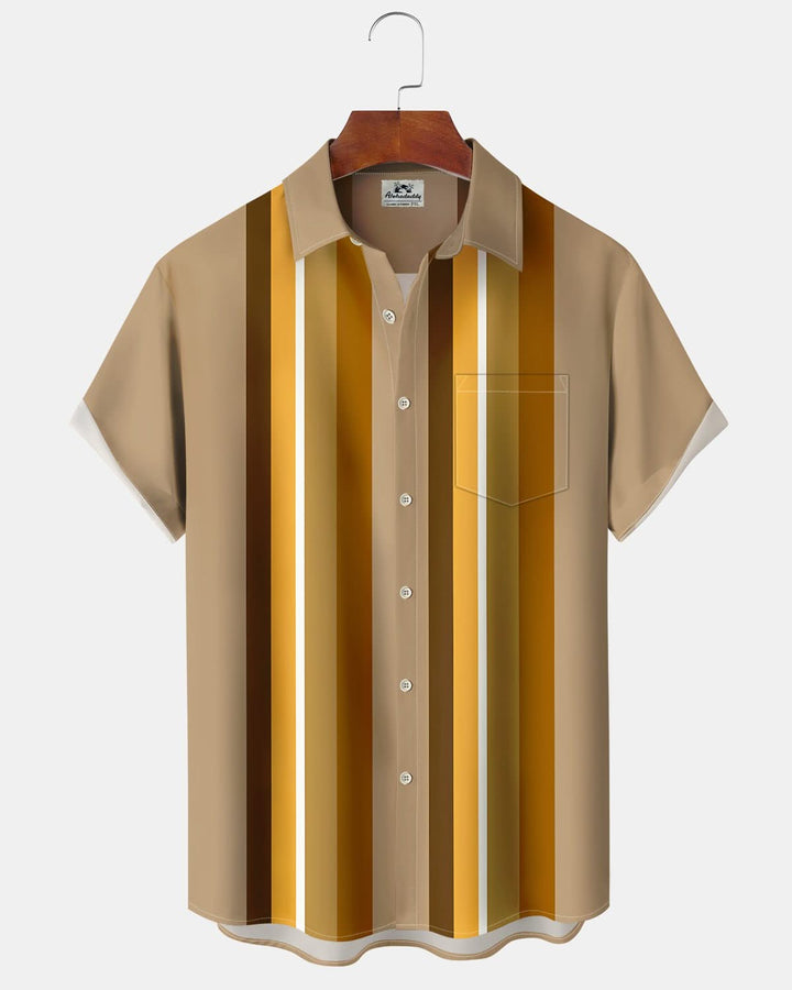 Alohadaddy® Vintage Striped Print Art Pocket Button Men&