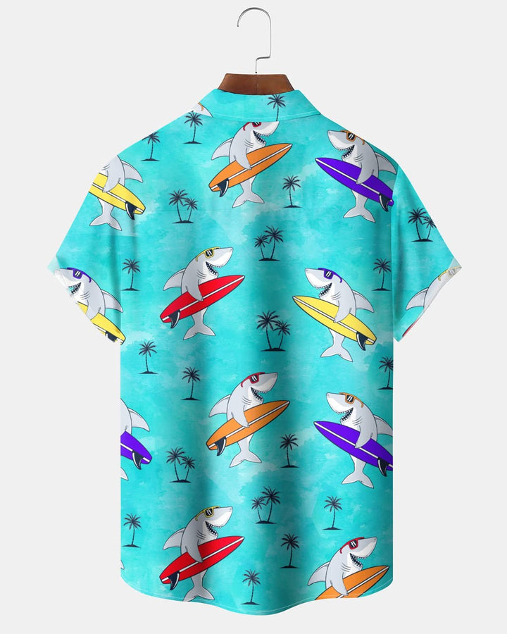 Alohadaddy® Hawaiian Shark Surfboard Print Art Pocket Button Elastic Men&