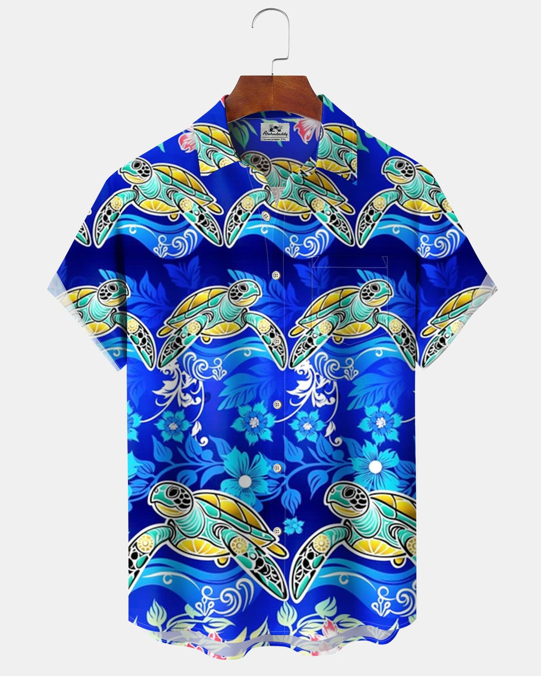 Alohadaddy® Hawaiian Turtle Print Art Pocket Elastic Buttons Men&