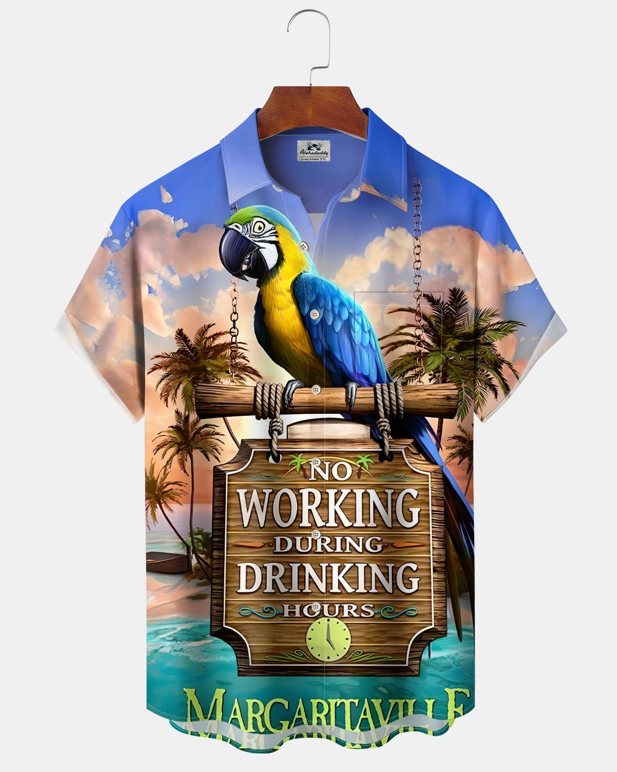 Alohadaddy® Casual Parrot Beach Print Artistic Stretch Pocket Button Men's Short-Sleeve Shirt Big & Tall