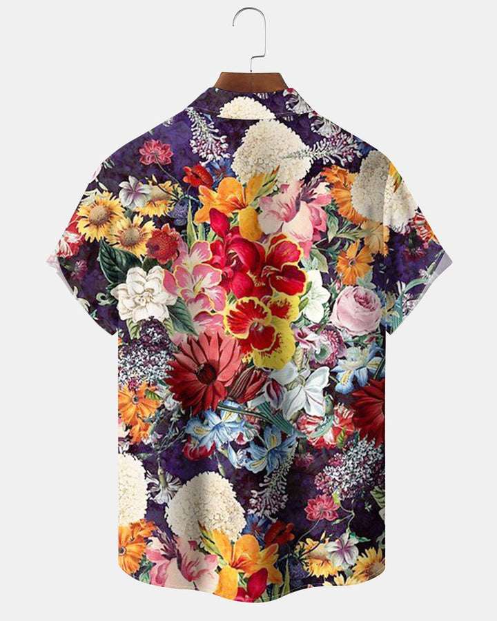 Alohadaddy® Hawaiian Floral Court Print Art Cardigan with Pockets and Buttons for Men - Short Sleeve ShirtBig &amp; Tall