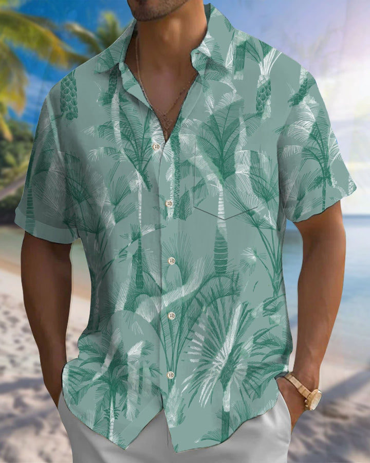Alohadaddy® Hawaiian Leaf Print Art Button Cardigan with Pockets Men&