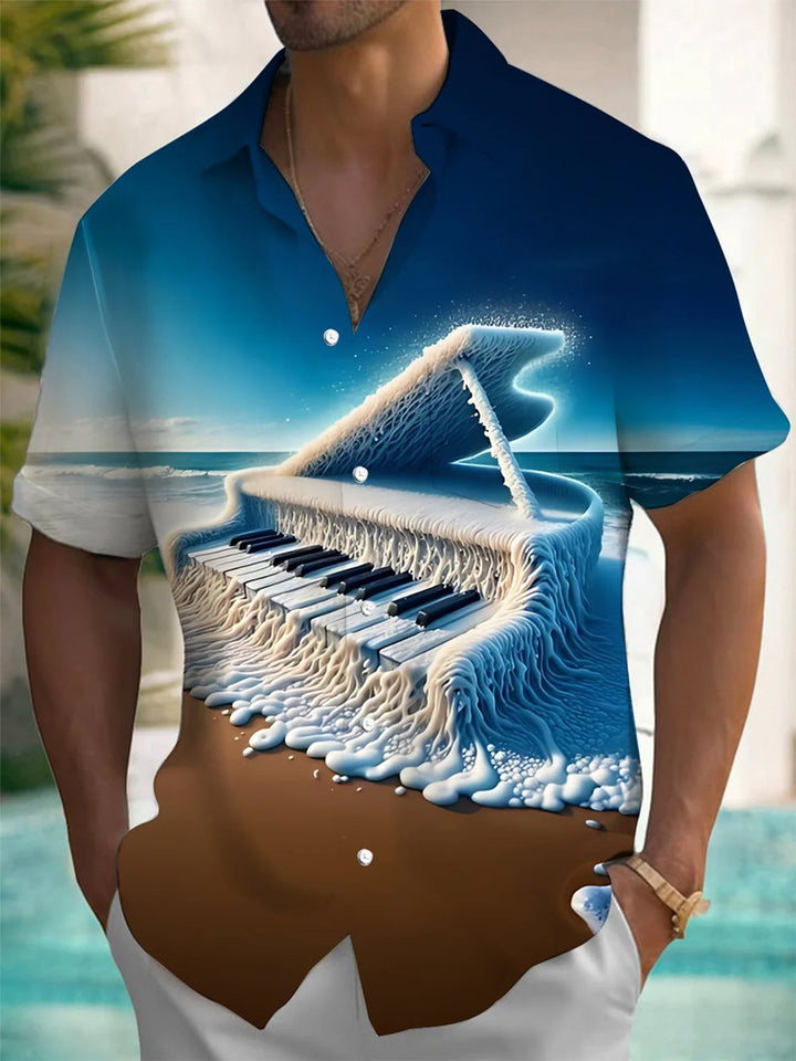 Alohadaddy® Casual Piano Art Print Chest Pocket Men&