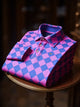 Alohadaddy® Business Casual Checkerboard Print Elastic Button Men's Long Sleeve Polo Big & Tall