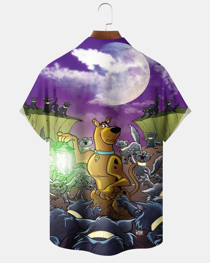 Alohadaddy® Halloween Cat, Dog, and Moon Print Men&