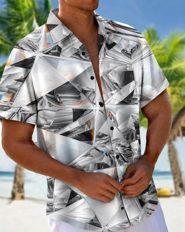 Alohadaddy® Casual Abstract Diamond Geometric Reflective Print Men&