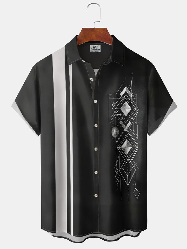 Alohadaddy Casual Collection Moisture-wicking Stripes Print Chest Pocket Stretch Oversized Hawaiian Short Sleeve Shirt
