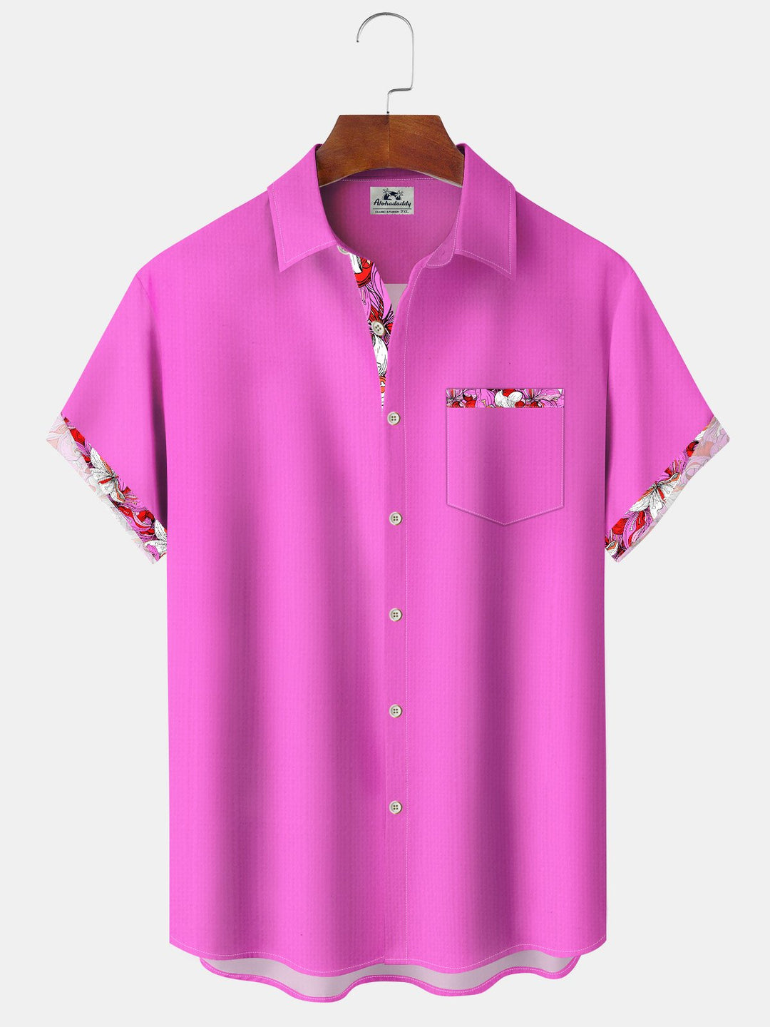 Alohadaddy® Basics Contrast Art Print Chest Pocket Moisture Wicking Oversized Long Hawaiian Shirt