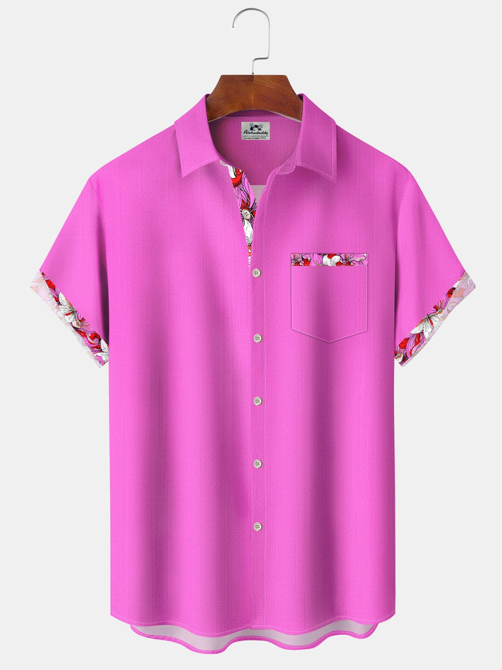 Alohadaddy® Basics Contrast Art Print Chest Pocket Moisture Wicking Oversized Long Hawaiian Shirt