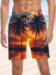 Alohadaddy® Palm Tree Print Chest Pocket Stretch Moisture Wicking Large Size Hawaiian Shorts