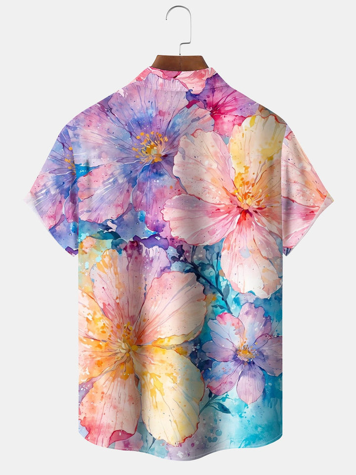 Alohadaddy® Vintage Floral Art Print Pockets Moisture Wicking Hawaiian Shirt Big &amp; Tall