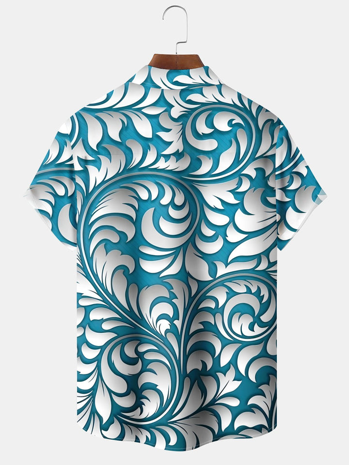 Alohadaddy® Vintage 3D Flowers Art Print Chest Pocket Stretch Hawaiian Short Sleeve Shirt Big &amp; Tall