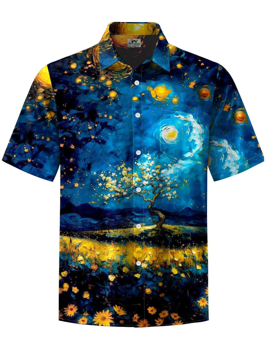 Alohadaddy® Vintage Oil Painting Night Sky Print Chest Pocket Men&
