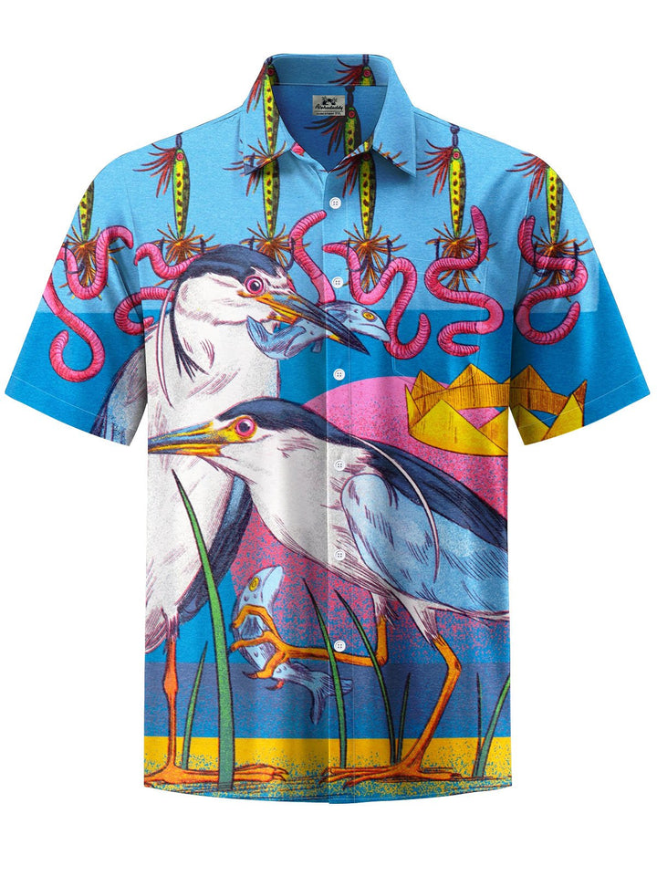 Alohadaddy® Vintage Bird Print Chest Pocket Men&