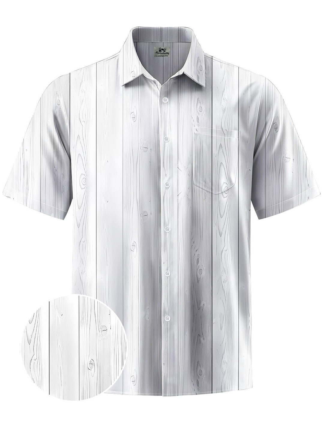 Alohadaddy® Casual Wood Grain Print Art Chest Pocket Men&