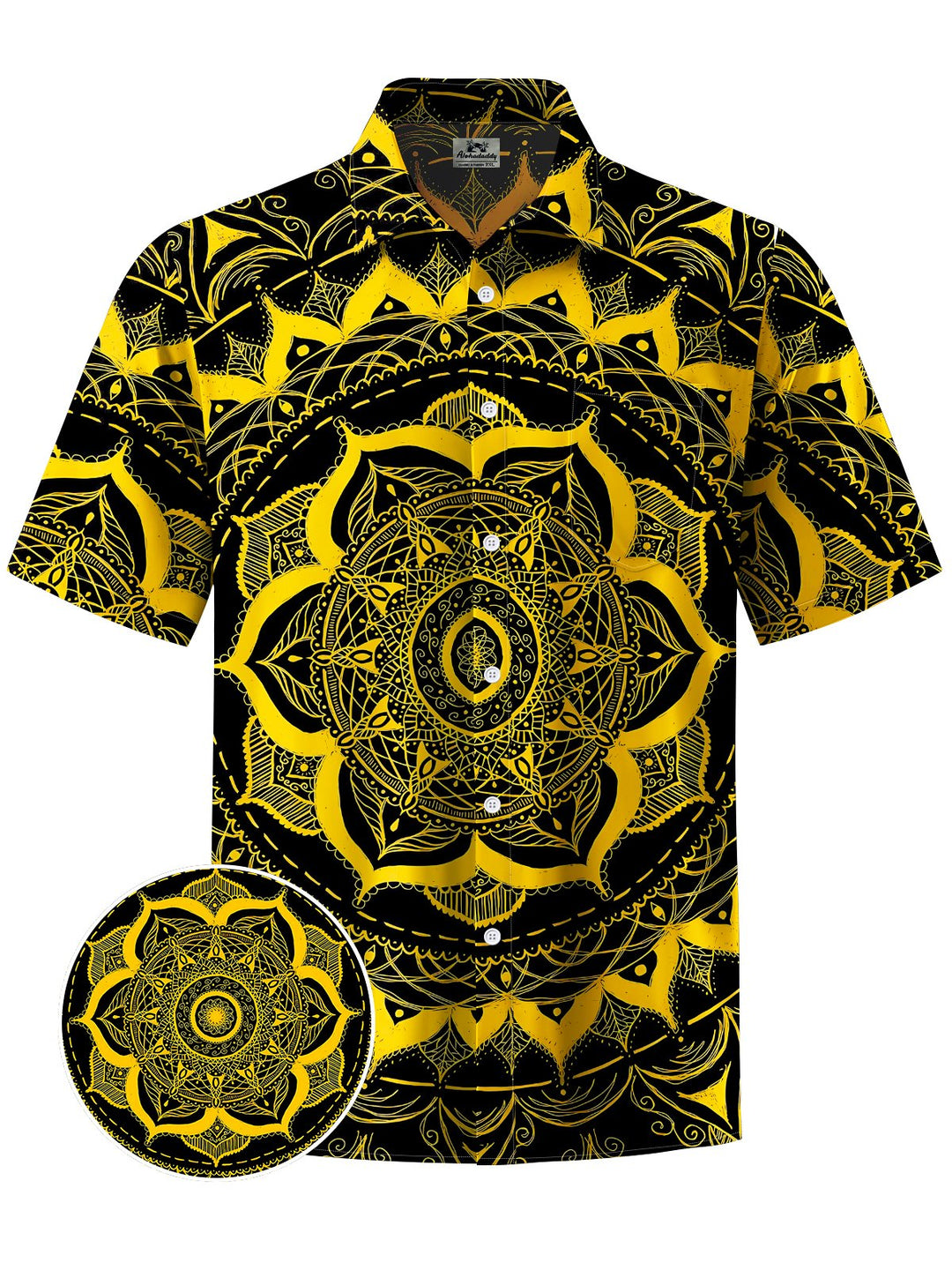 Alohadaddy® Vintage Geometric Flower Art Print Chest Pocket Mens Short Sleeve Shirt Big &amp; Tall