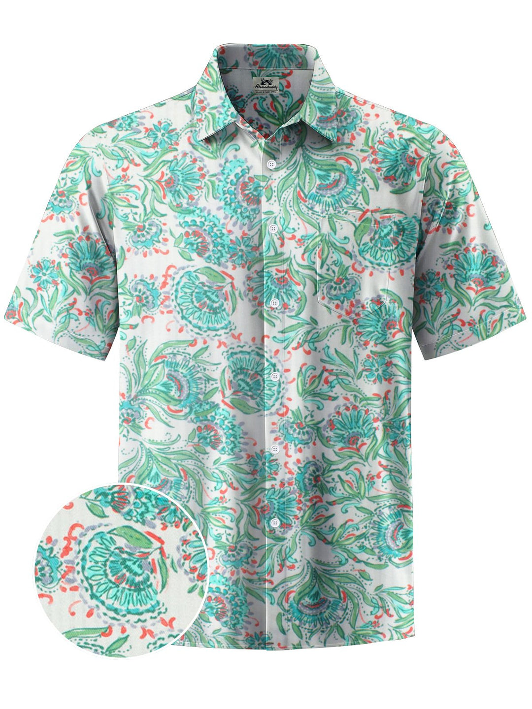 Alohadaddy® Hawaiian Flowers Art Print Chest Pocket Mens Short Sleeve Shirt Big &amp; Tall
