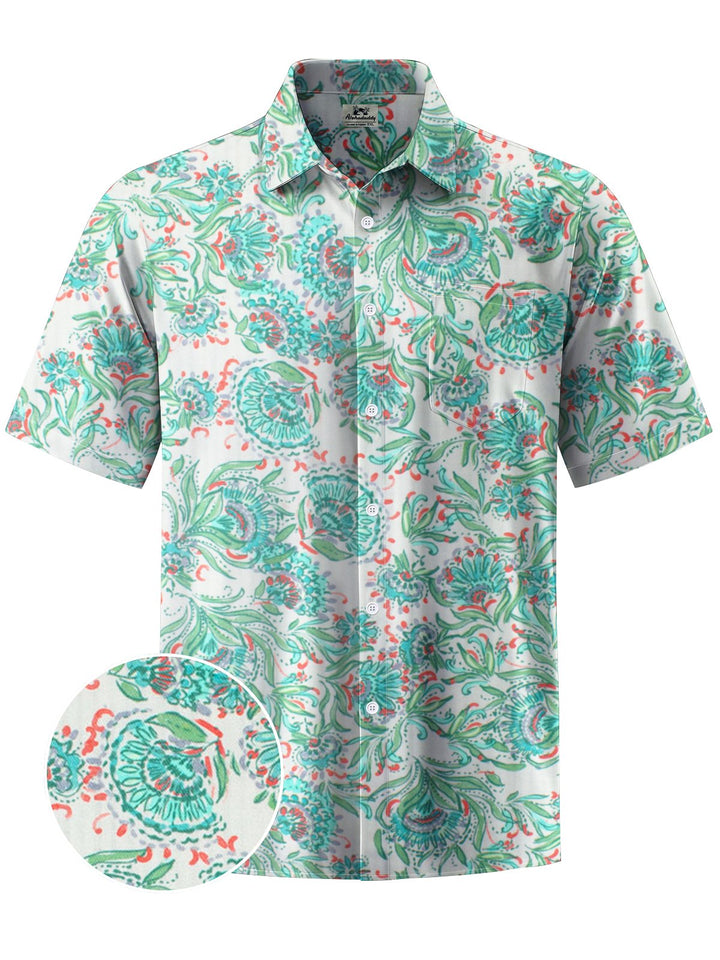 Alohadaddy® Hawaiian Flowers Art Print Chest Pocket Mens Short Sleeve Shirt Big &amp; Tall