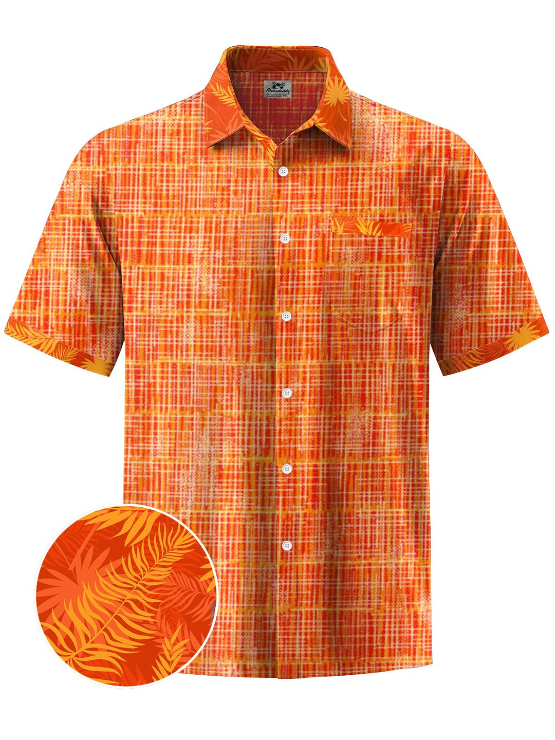 Alohadaddy® Casual Stripes Leaves Contrast Art Print Chest Pocket Men&