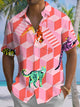 Alohadaddy® Casual Geometric Cat Art Print Moisture Wicking Men's Short Sleeve Shirt Big & Tall