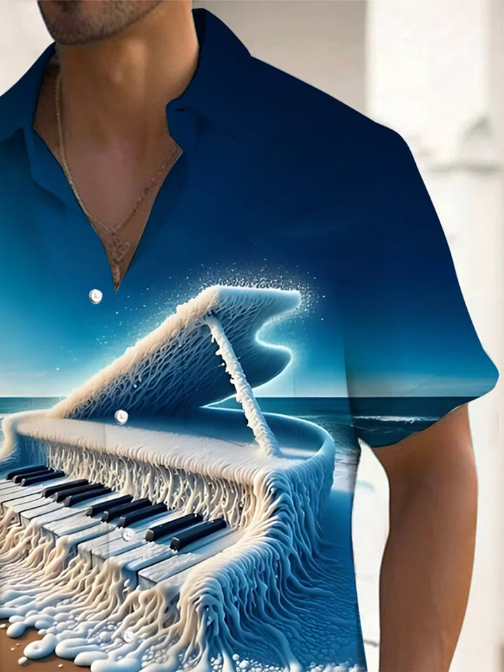 Alohadaddy® Casual Piano Art Print Chest Pocket Men&