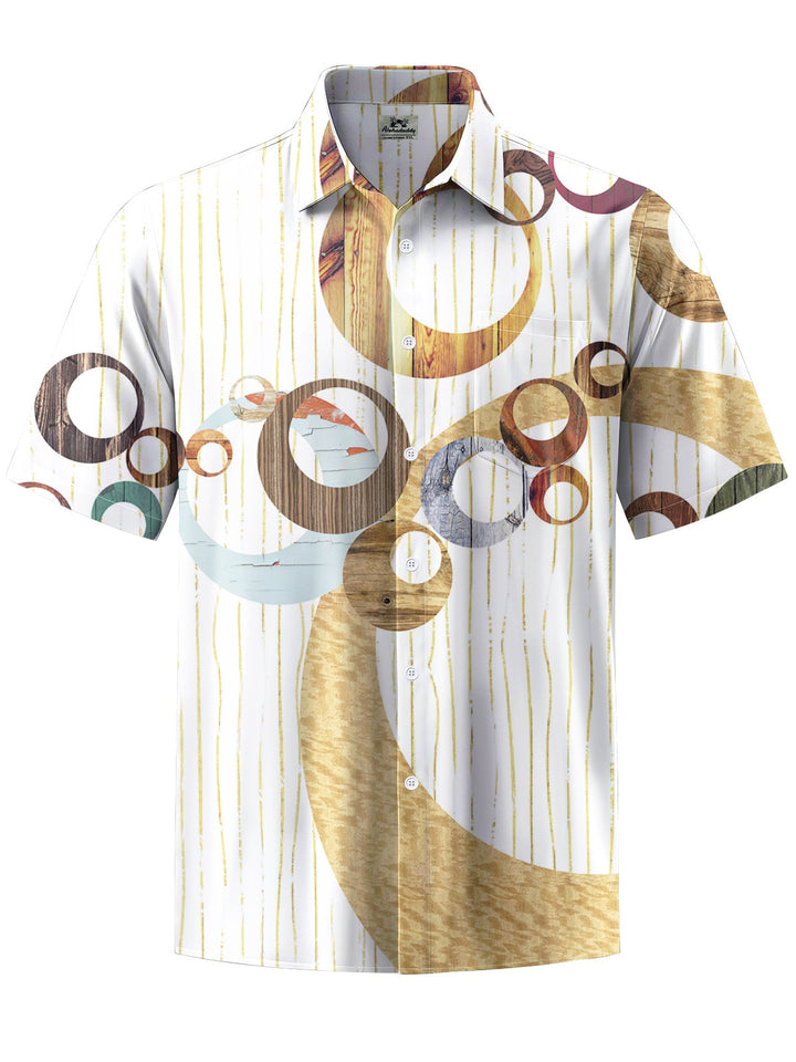 Alohadaddy® Casual Stripe Geometric Art Print Chest Pocket Men&
