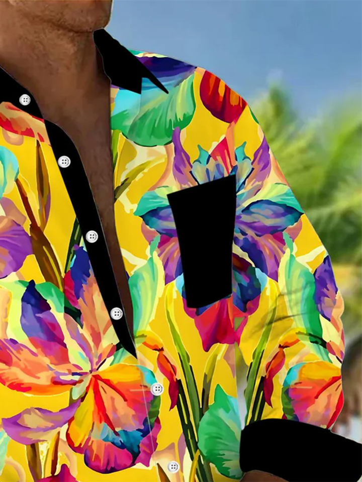 Alohadaddy® Hawaiian Flowers Contrast Art Print Chest Pocket Men&