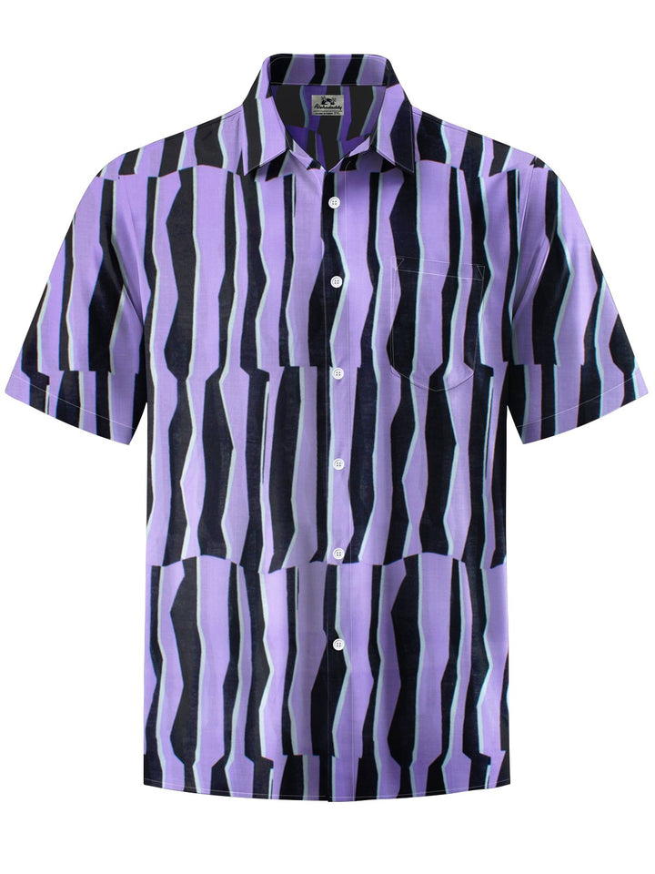 Alohadaddy® Casual Striped Art Print Chest Pocket Moisture Wicking Men&