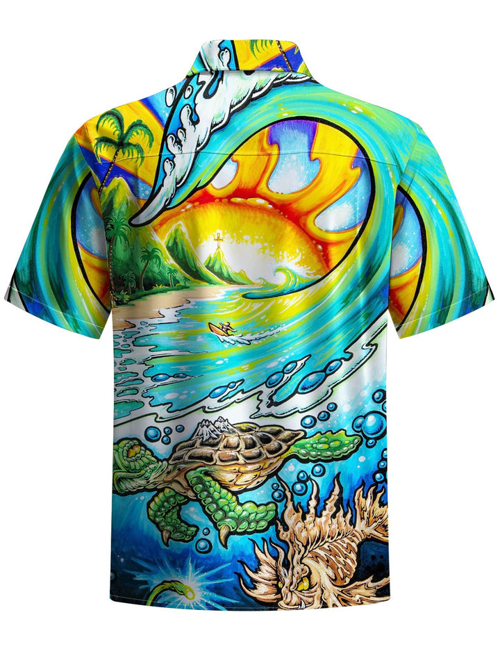 Alohadaddy® Hawaiian Sunset Beach Vacation Art Print Chest Pocket Men&