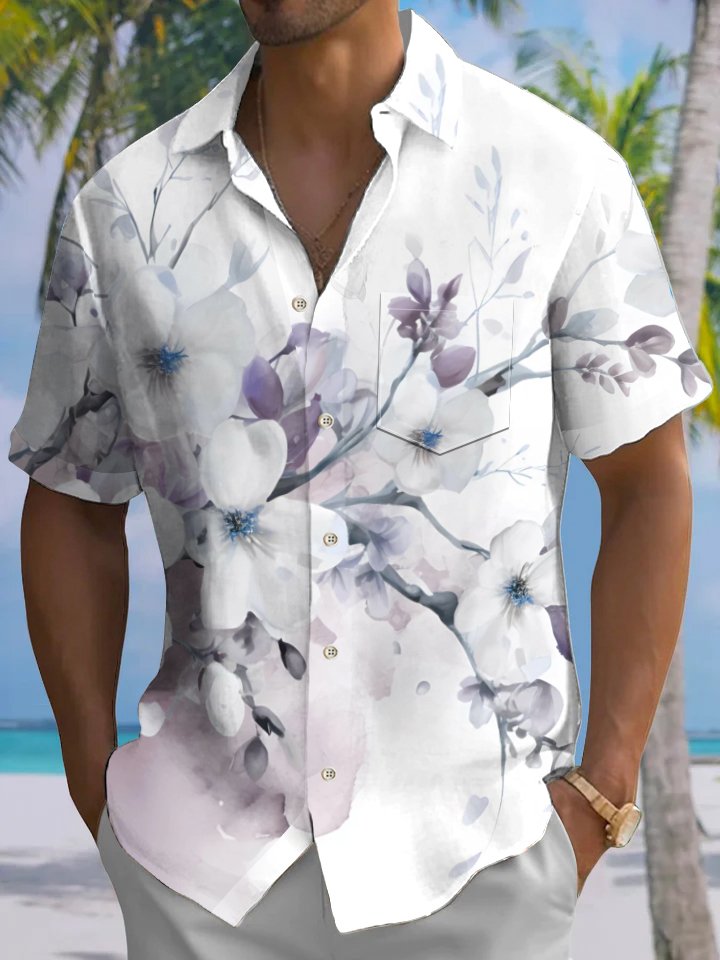 Alohadaddy® Hawaiian Floral Art Print Chest Pocket Men&