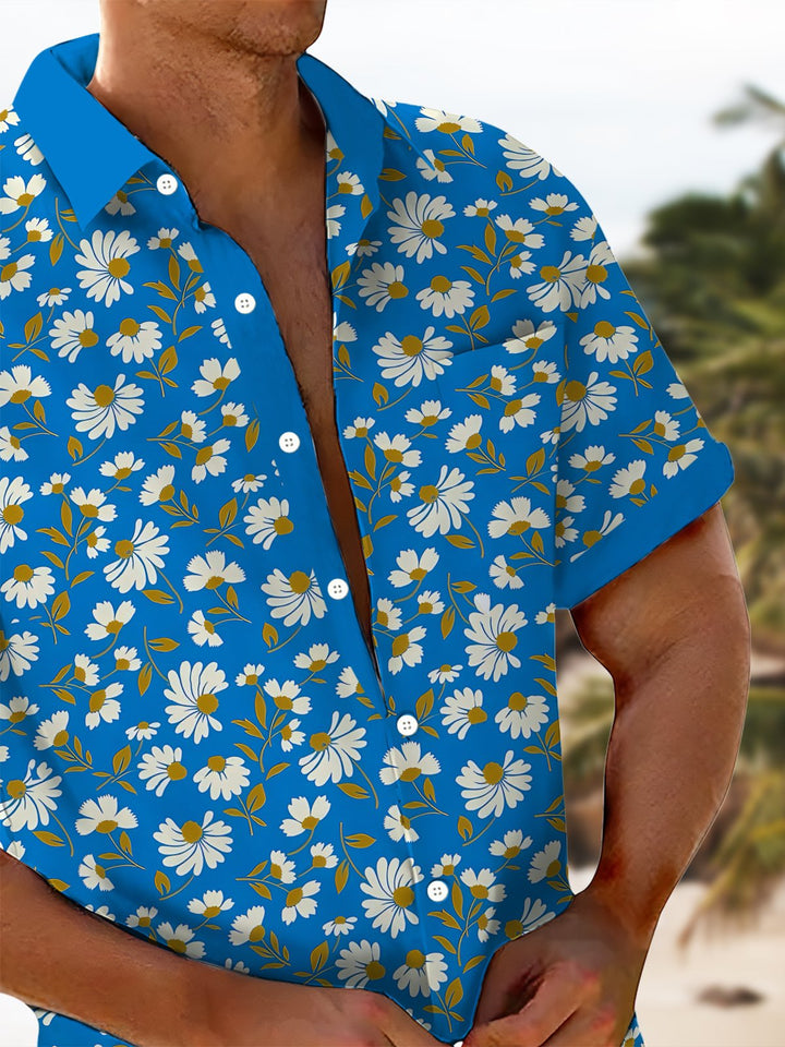 Alohadaddy® Hawaiian Floral Contrast Art Print Chest Pocket Men&