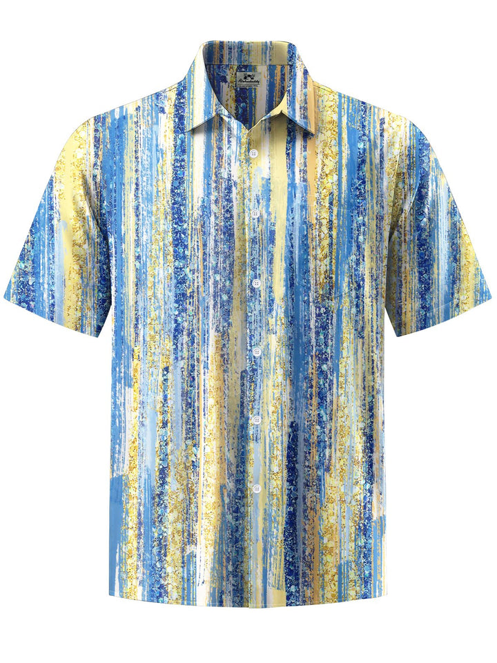 Alohadaddy® Casual Stripe Art Print Chest Pocket Men&