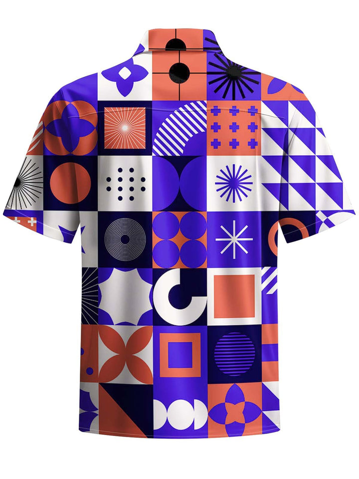 Alohadaddy® Casual Geometric Plaid Art Print Chest Pocket Men&