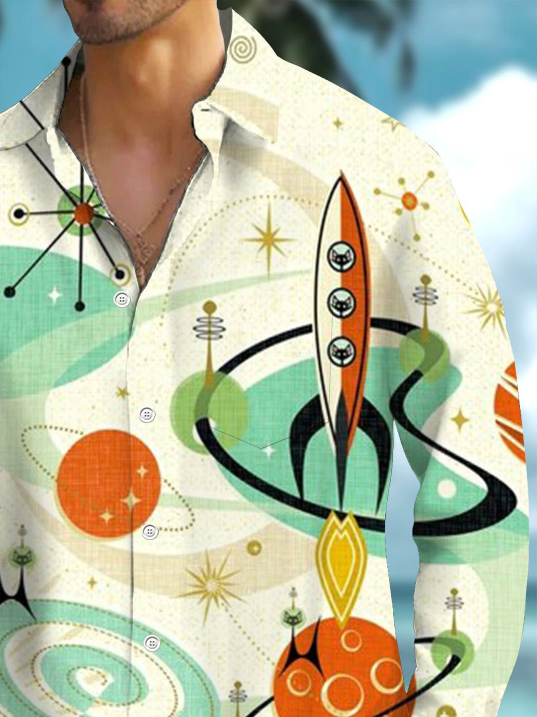 Alohadaddy® Retro Geometric Rocket Art Print Pocket Stretch Men&