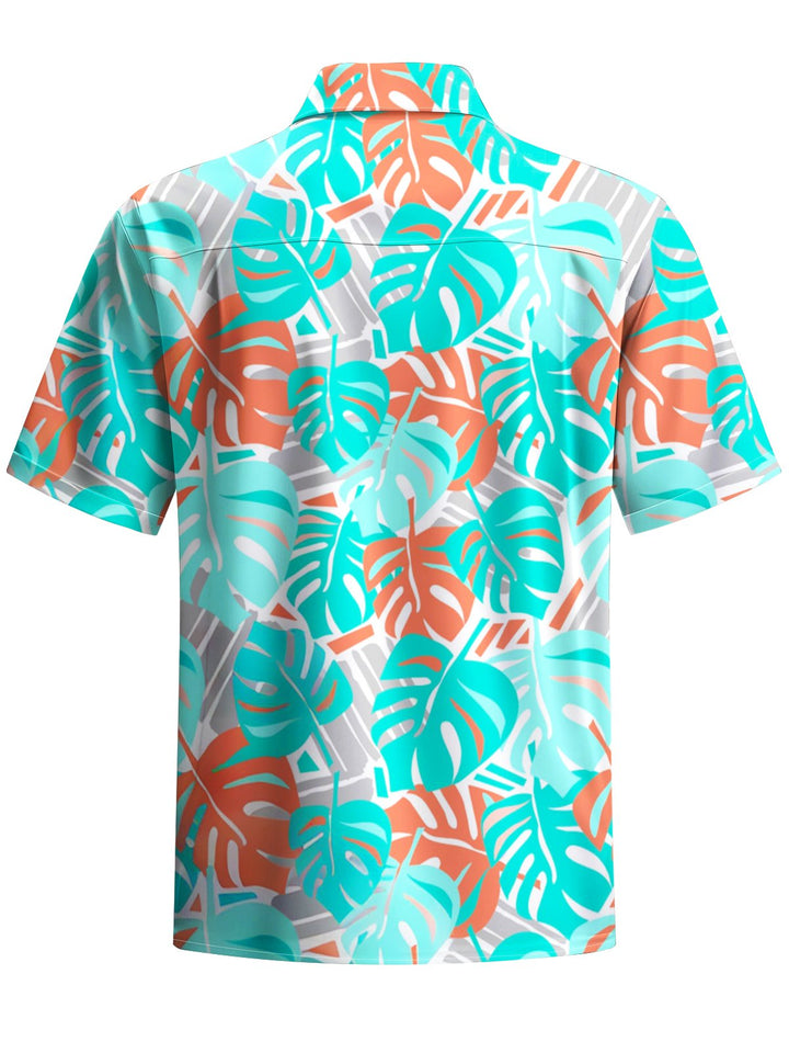 Alohadaddy® Hawaiian Palm Leaf Geometric Print Button Pocket Stretch Men&