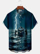 Alohadaddy® Retro Shark Print Pocket Elastic Button Men's Short Sleeve Shirt Big & Tall