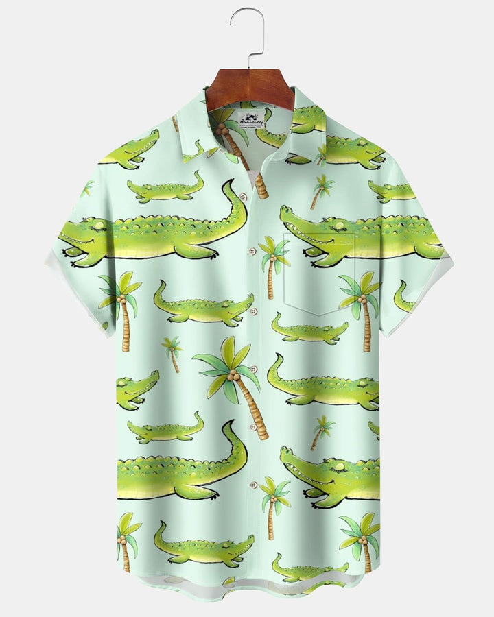 Alohadaddy® Hawaiian Cartoon Crocodile Print Pocket Elastic Button Men&
