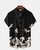 Alohadaddy® Casual Red-crowned Crane Print Art Pocket Button Stretch Men's Short-Sleeve Shirt Big & Tall