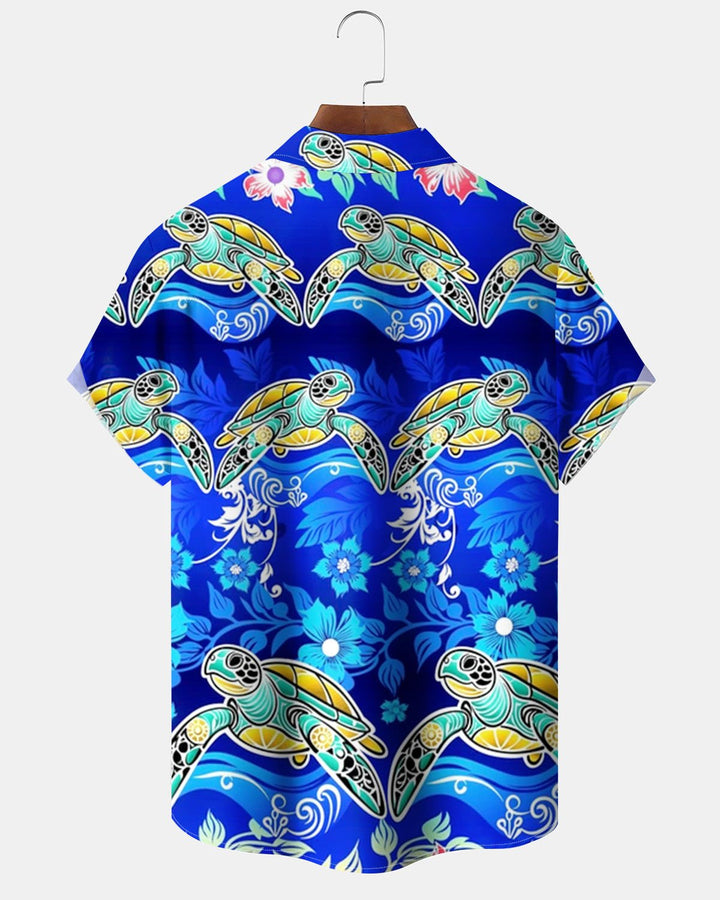 Alohadaddy® Hawaiian Turtle Print Art Pocket Elastic Buttons Men&